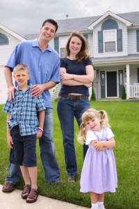 Happy family with foreclosure